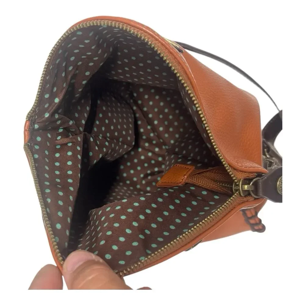 Chala Charming Crossbody Bag Zip Flap Top Metal Chain Rust Brown Turtle Keychain - Picture 11 of 11